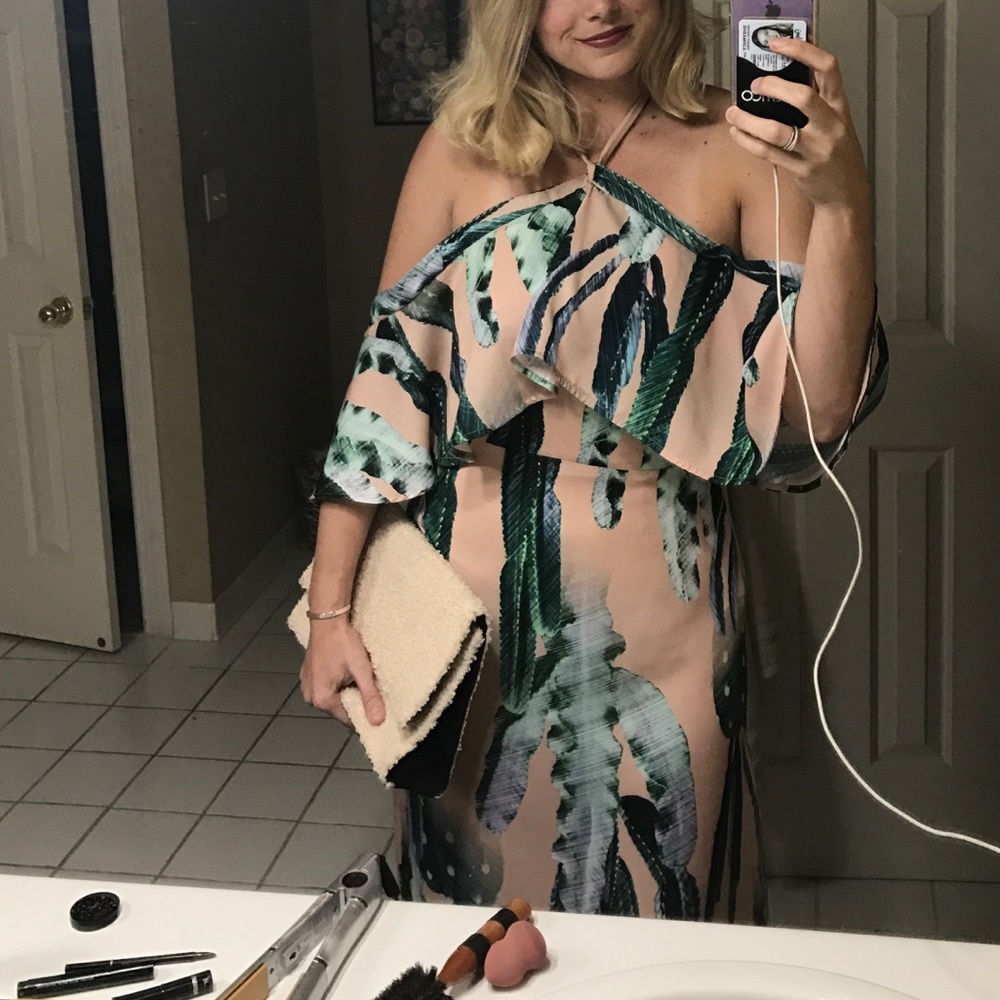 Cactus print halter maxi dress